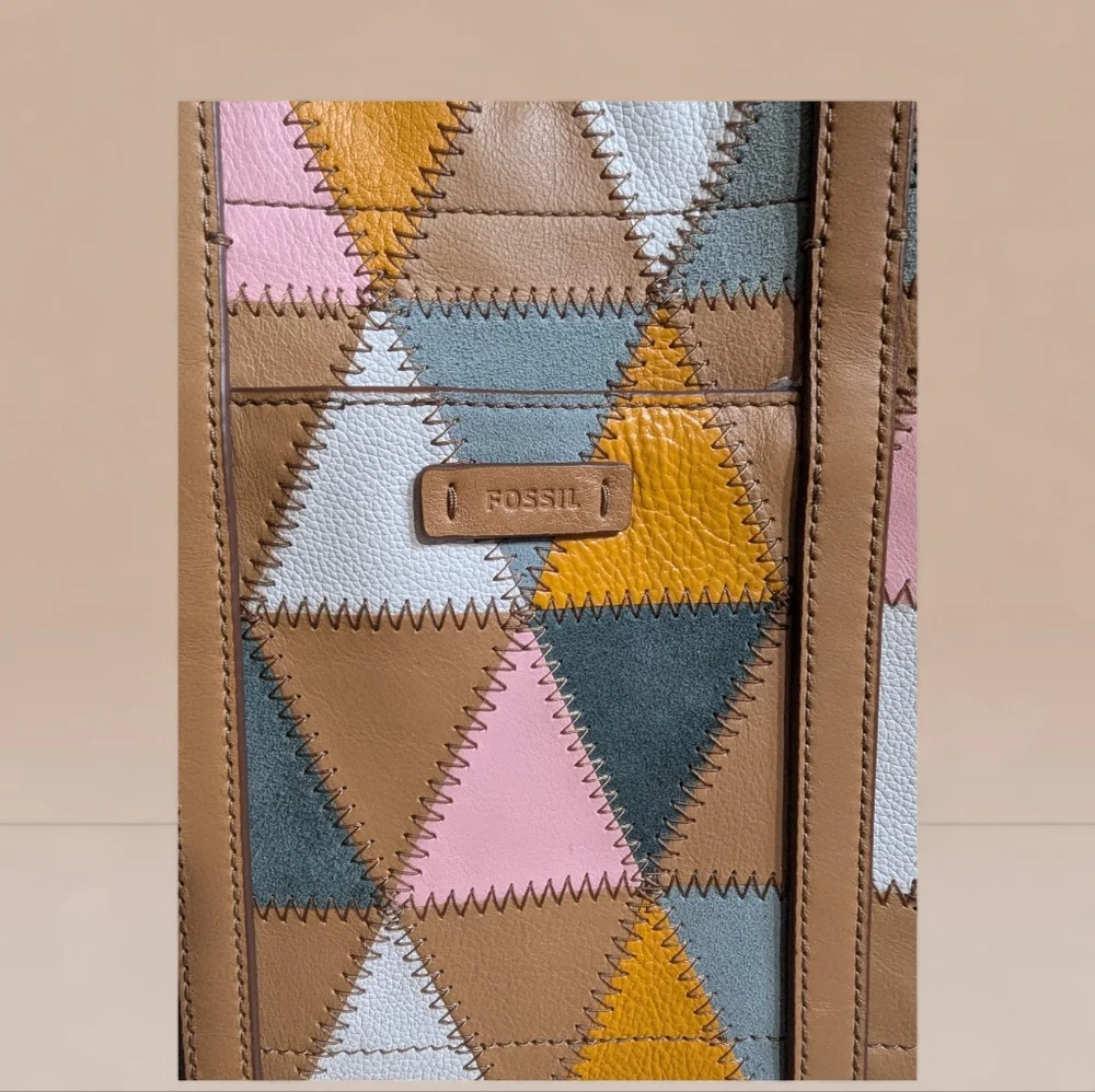 👜 Fossil Patchwork Leather Tote Satchel Crossbody - Picture 4 of 13